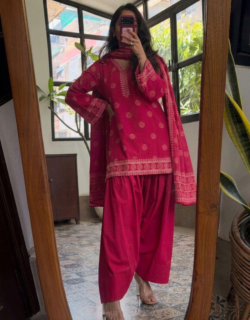 Indian Pink Farshi Kurta Set