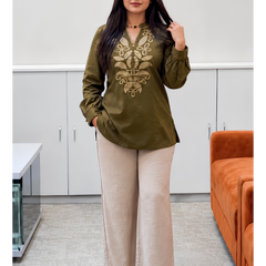 Olive Green Tunic with beige pants