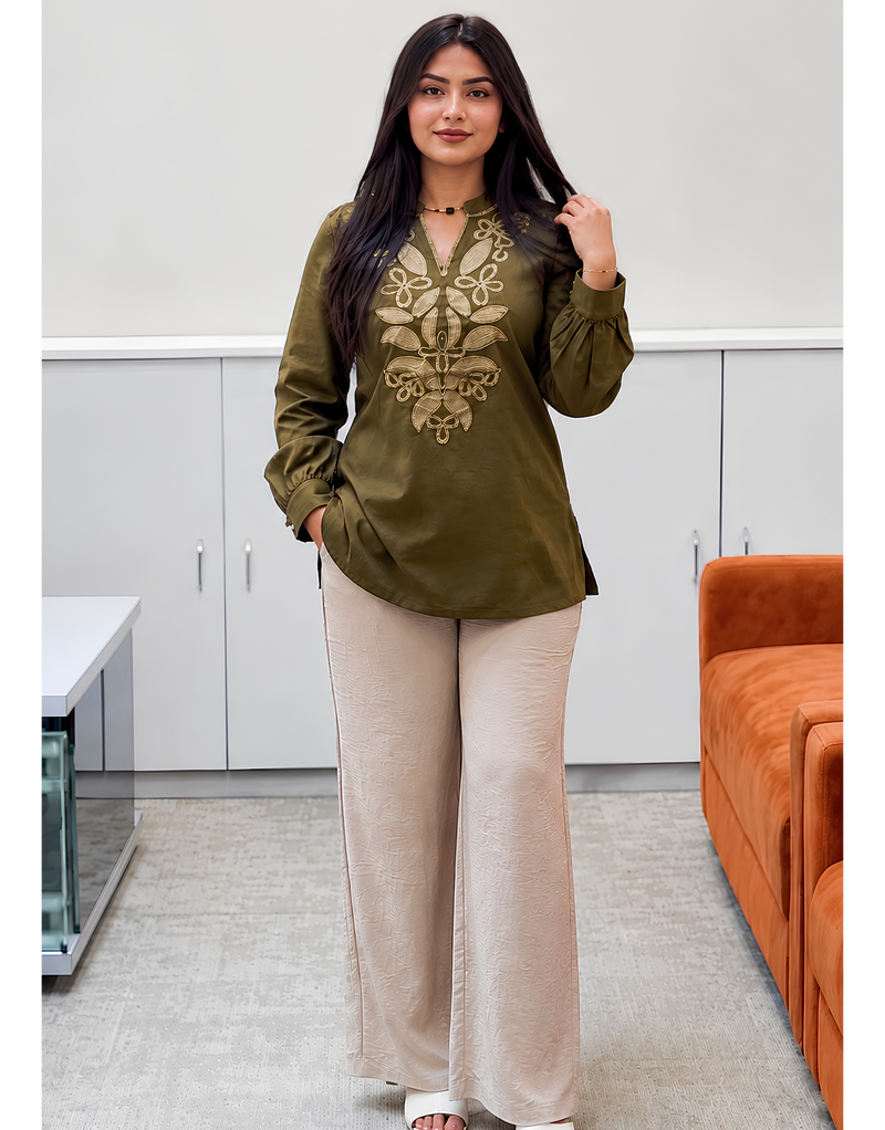Olive Green Tunic with beige pants