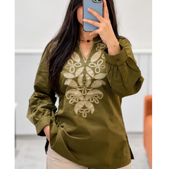 Olive Green Tunic with beige pants