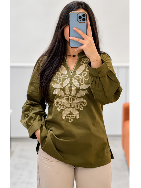 Olive Green Tunic with beige pants