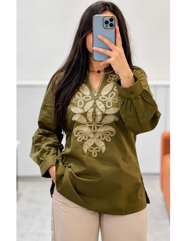 Olive Green Tunic with beige pants