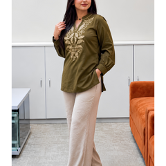 Olive Green Tunic with beige pants