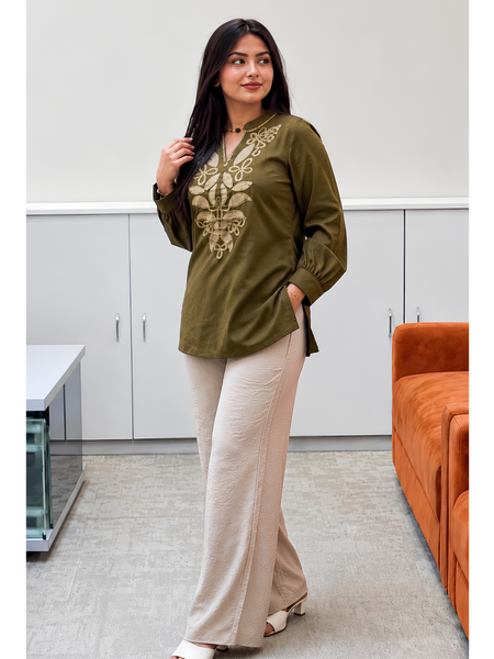 Olive Green Tunic with beige pants