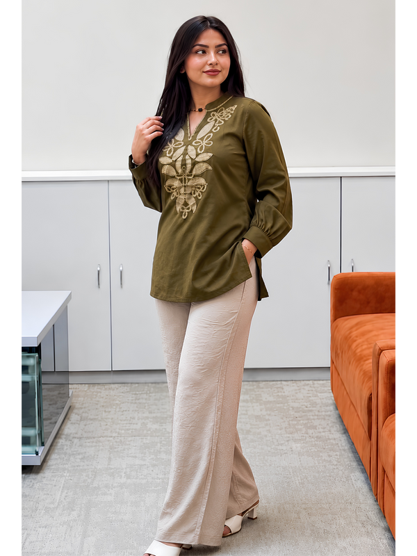 Olive Green Tunic with beige pants