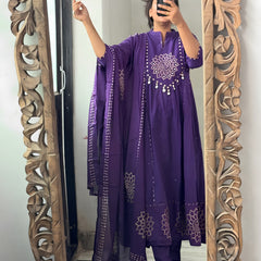 Bandhani Partywear Purple Anarkali Set