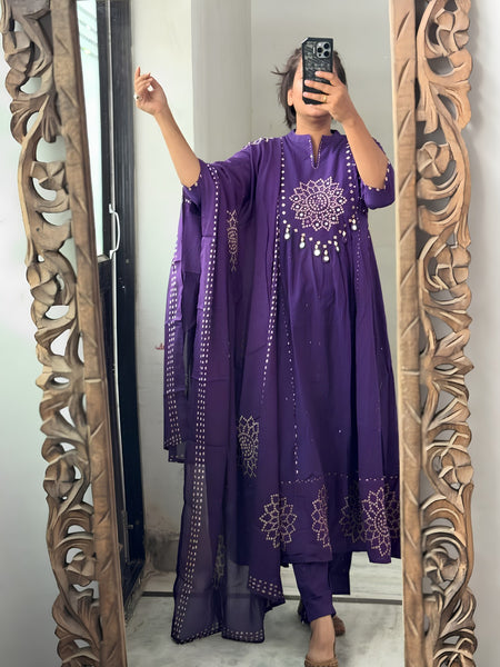 Bandhani Partywear Purple Anarkali Set