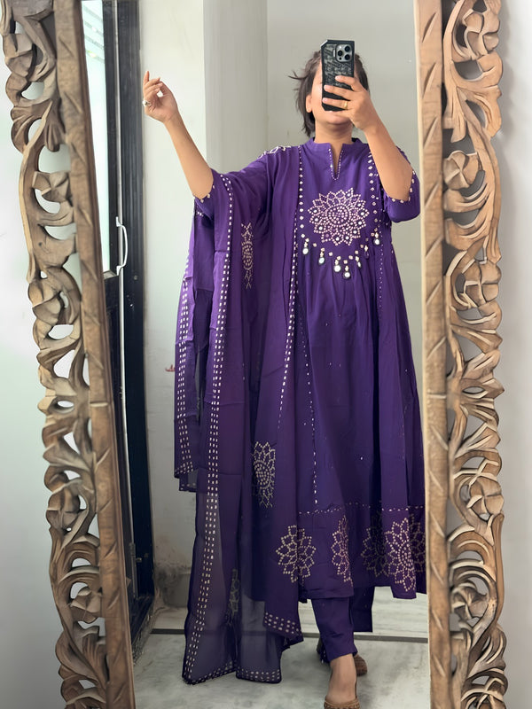Bandhani Partywear Purple Anarkali Set