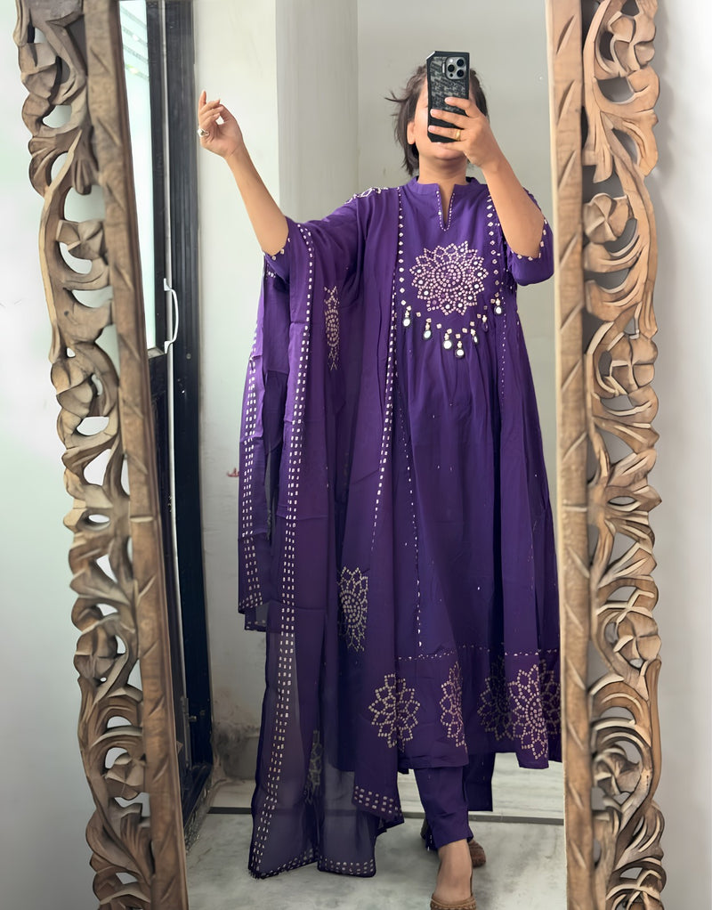 Bandhani Partywear Purple Anarkali Set