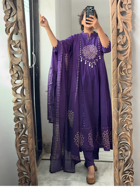 Bandhani Partywear Purple Anarkali Set