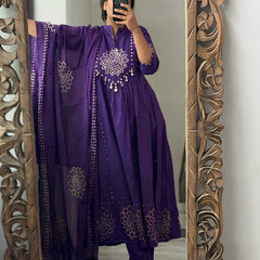 Bandhani Partywear Purple Anarkali Set