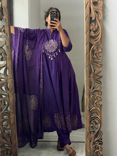 Bandhani Partywear Purple Anarkali Set
