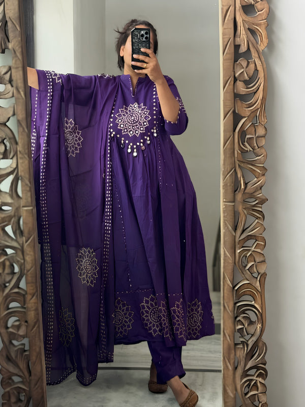 Bandhani Partywear Purple Anarkali Set