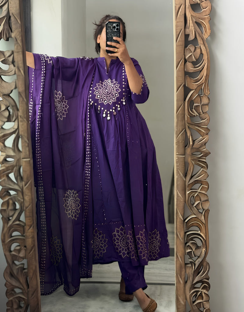 Bandhani Partywear Purple Anarkali Set