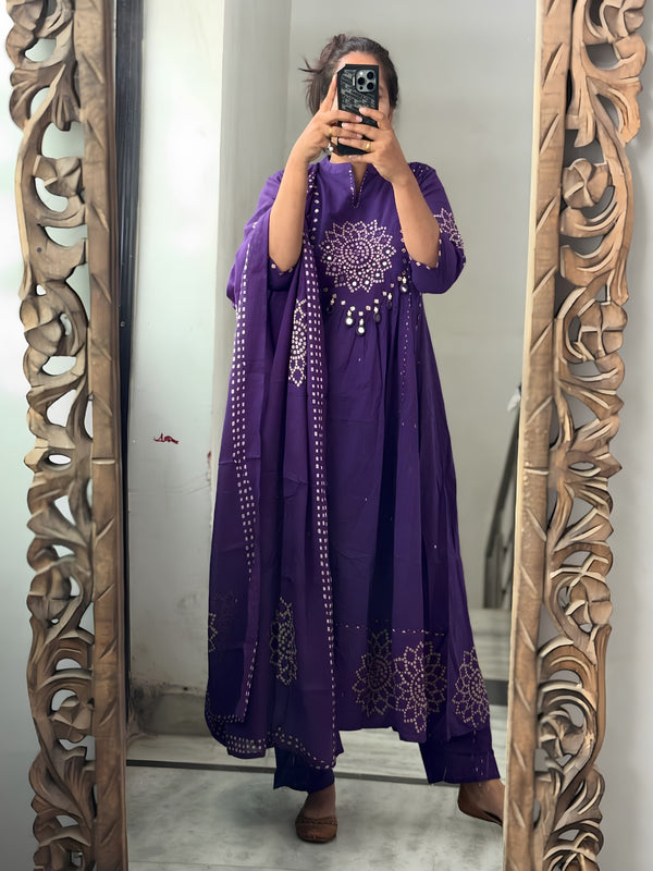 Bandhani Partywear Purple Anarkali Set