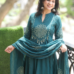 Bandhani Partywear teal blue Anarkali Set