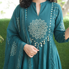 Bandhani Partywear teal blue Anarkali Set