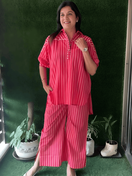 Pink Striped Cotton Co-ord Set