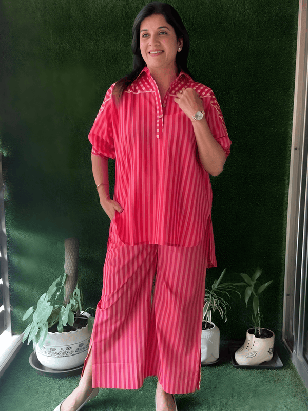 Pink Striped Cotton Co-ord Set