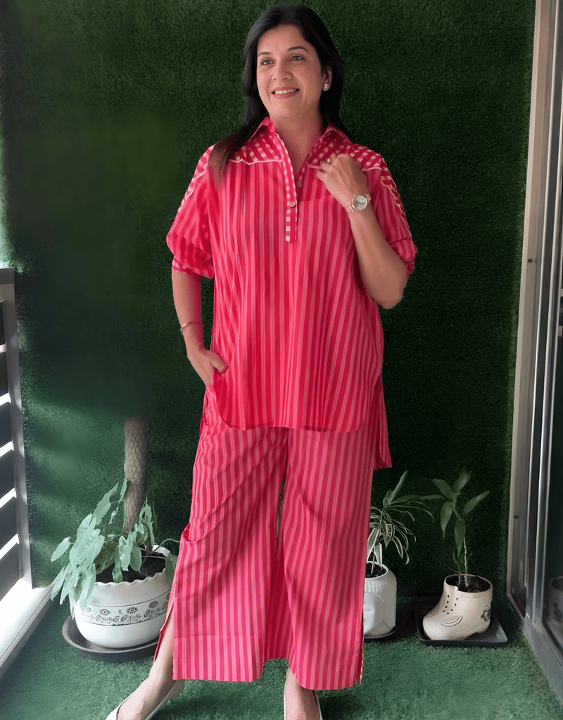 Pink Striped Cotton Co-ord Set
