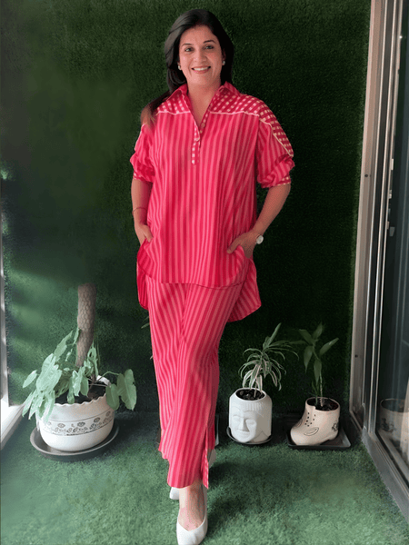 Pink Striped Cotton Co-ord Set