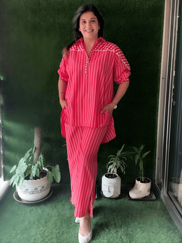 Pink Striped Cotton Co-ord Set