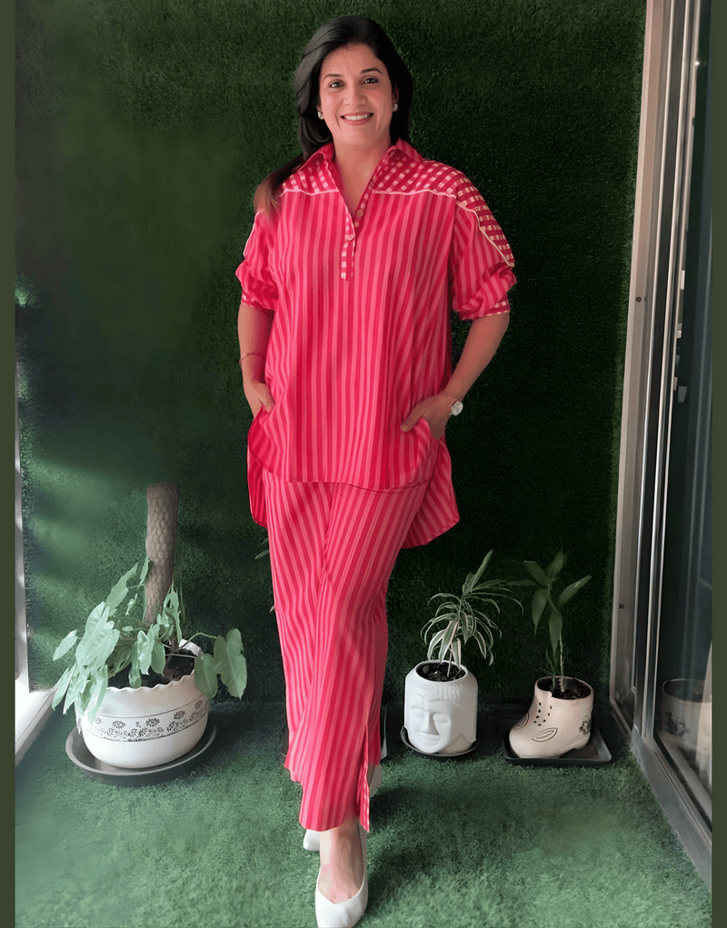 Pink Striped Cotton Co-ord Set