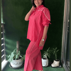 Pink Striped Cotton Co-ord Set