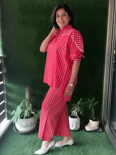 Pink Striped Cotton Co-ord Set