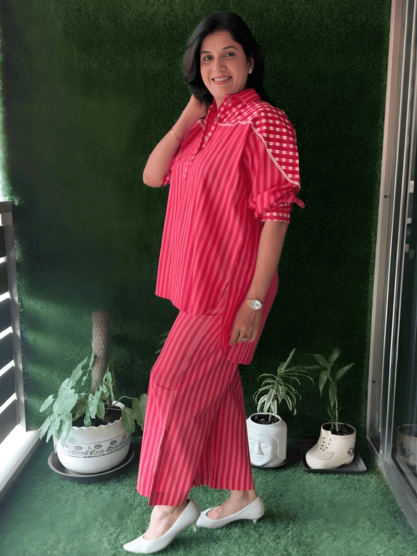Pink Striped Cotton Co-ord Set