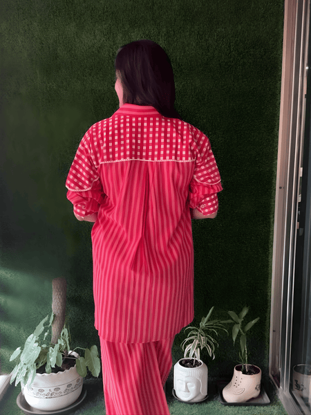 Pink Striped Cotton Co-ord Set