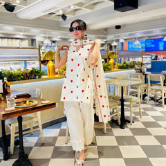 Off White Heart Print Farshi Set