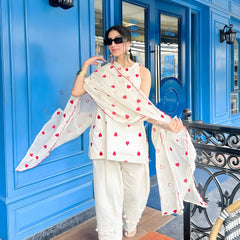 Off White Heart Print Farshi Set